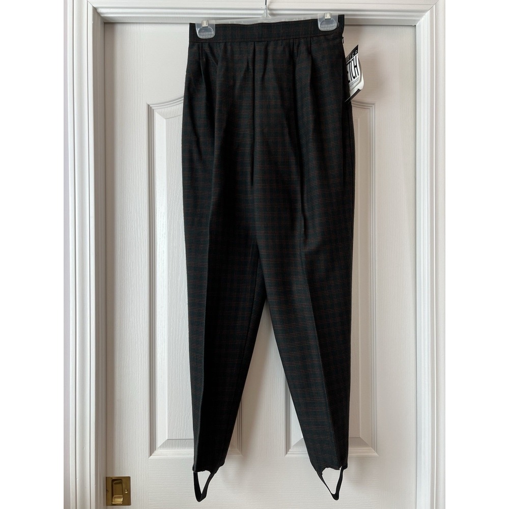 NEW Vintage Women's‎ Pants 12 Green Plaid Stirrup High Waisted Large Retro 90s